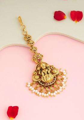 Gold-Plated Stones Studded Maang Tikka Head Jewellery for Women | Traditional Temple Jewellery for Wedding & Festive Wear | Gift for Her
