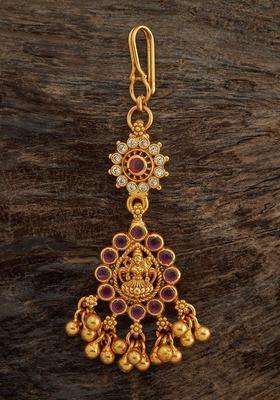 Embellished Bridal 925 Silver Gold-Plated Studded Maang Tikka for Women | Traditional Temple Jewellery for Wedding & Festive Wear | Gift for Her