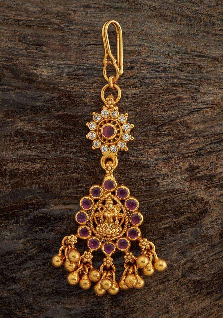 Embellished Bridal 925 Silver Gold-Plated Studded Maang Tikka for Women | Traditional Temple Jewellery for Wedding & Festive Wear | Gift for Her - Indya