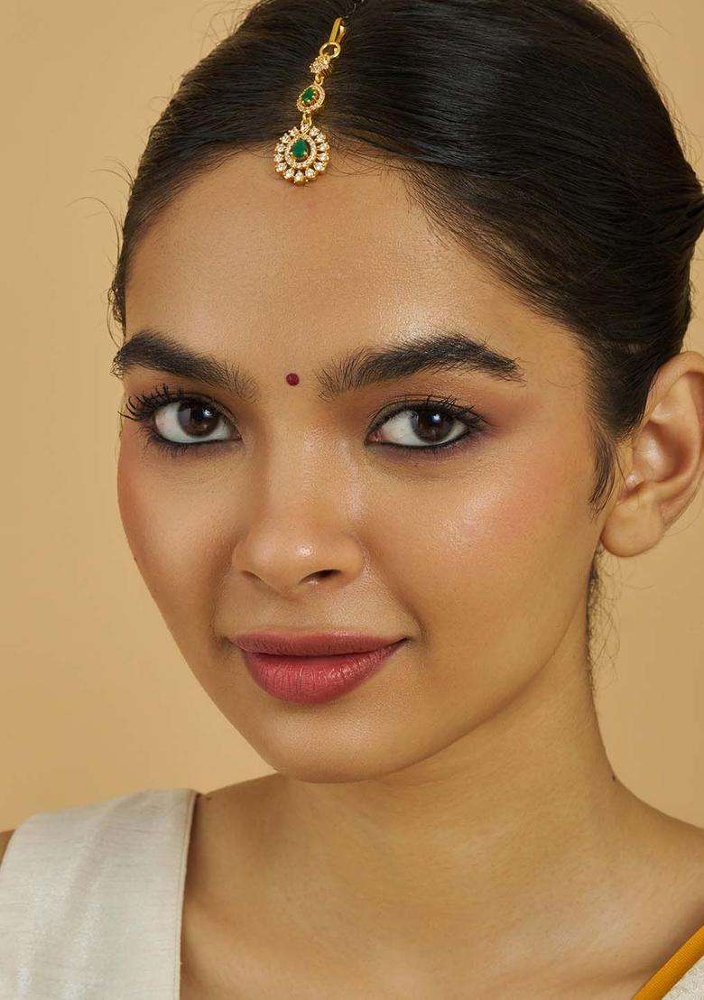 Embellished Bridal 92.5 Gold-Plated Maang Tikka for Women | Traditional Temple Jewellery for Wedding & Festive Wear | Gift for Her - Indya