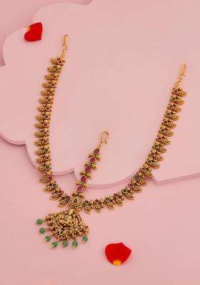 Green Gold-Plated Matha Patti Ruby Ethnic Tikka Head for Women | Traditional Temple Jewellery for Wedding & Festive Wear | Gift for Her