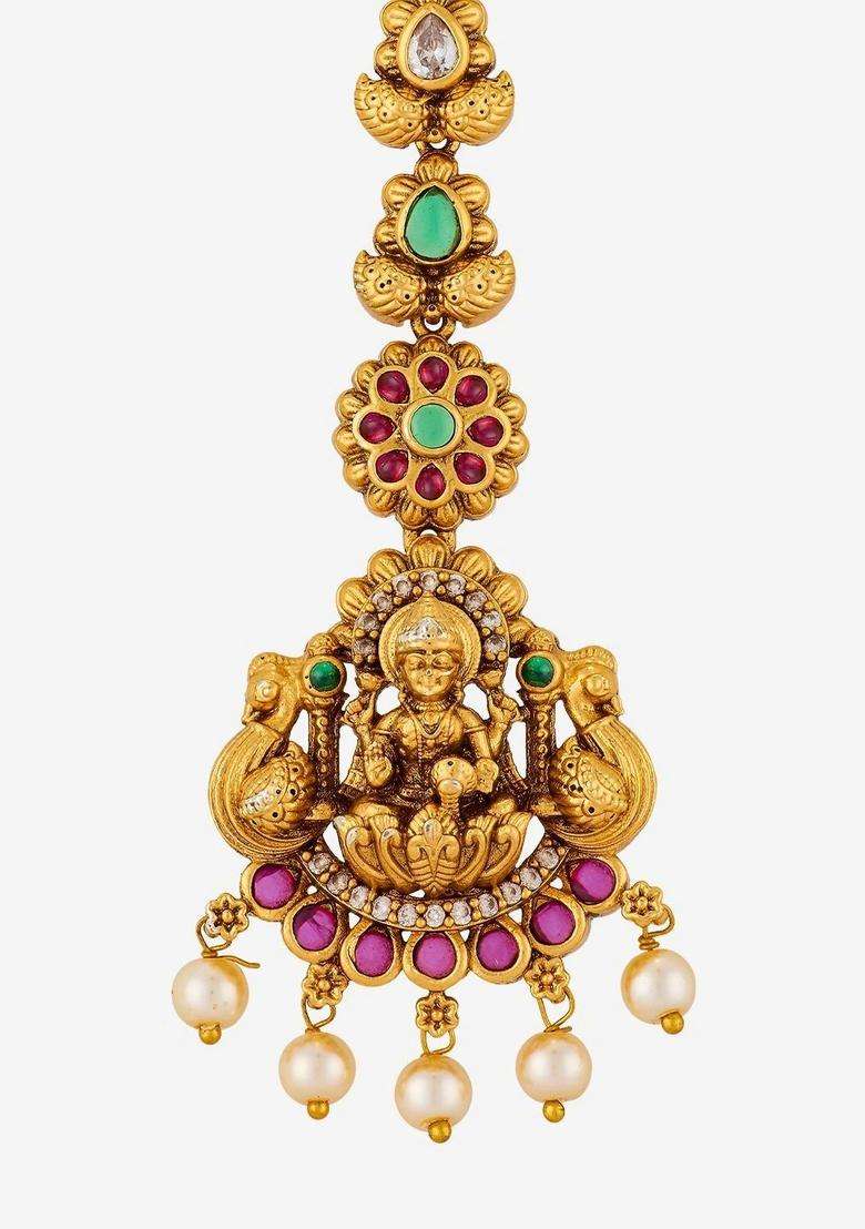 Gold-Plated Maang Tikka Head Jewellery for Women | Traditional Temple Jewellery for Wedding & Festive Wear | Gift for Her - Indya