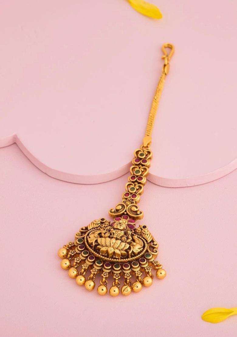 Gold-Plated Maang Tikka Head Jewellery for Women | Traditional Temple Jewellery for Wedding & Festive Wear | Gift for Her - Indya