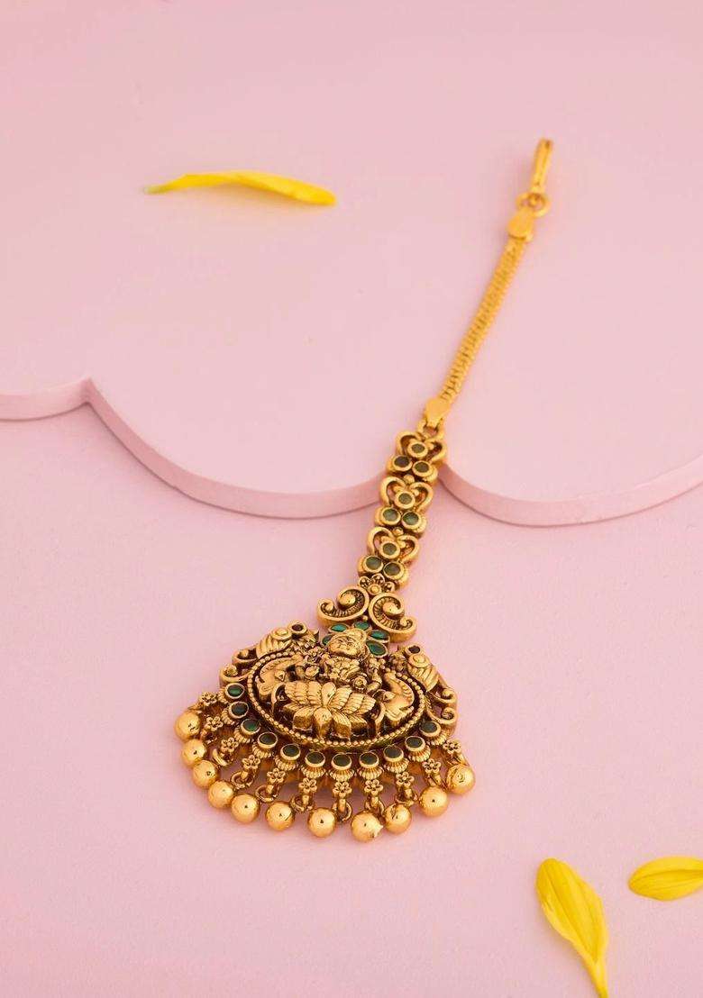 Gold-Plated Maang Tikka Head Jewellery for Women | Traditional Temple Jewellery for Wedding & Festive Wear | Gift for Her - Indya