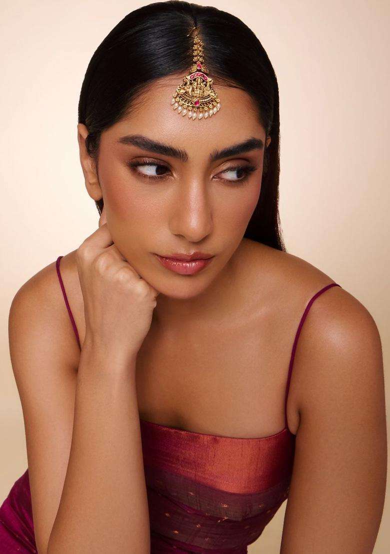 Gold-Plated Maang Tikka Head Jewellery for Women | Traditional Temple Jewellery for Wedding & Festive Wear | Gift for Her - Indya