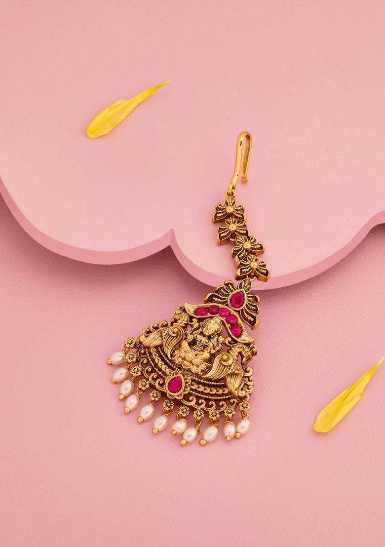 Gold-Plated Maang Tikka Head Jewellery for Women | Traditional Temple Jewellery for Wedding & Festive Wear | Gift for Her - Indya