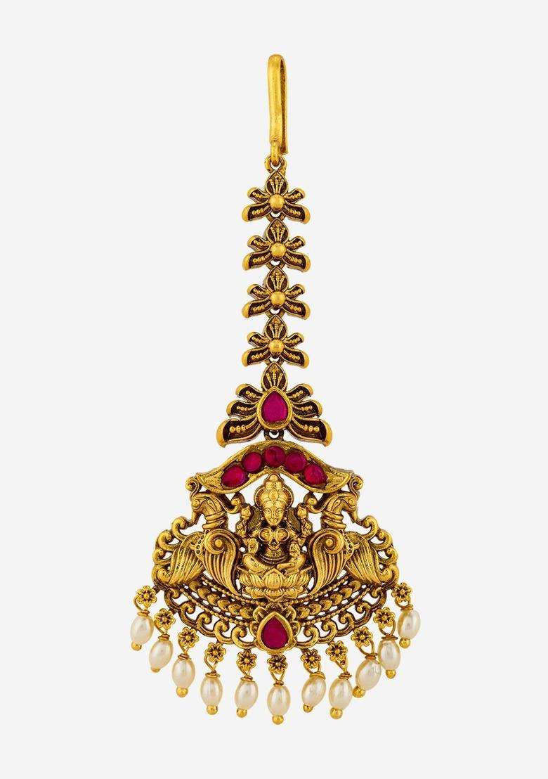 Gold-Plated Maang Tikka Head Jewellery for Women | Traditional Temple Jewellery for Wedding & Festive Wear | Gift for Her - Indya