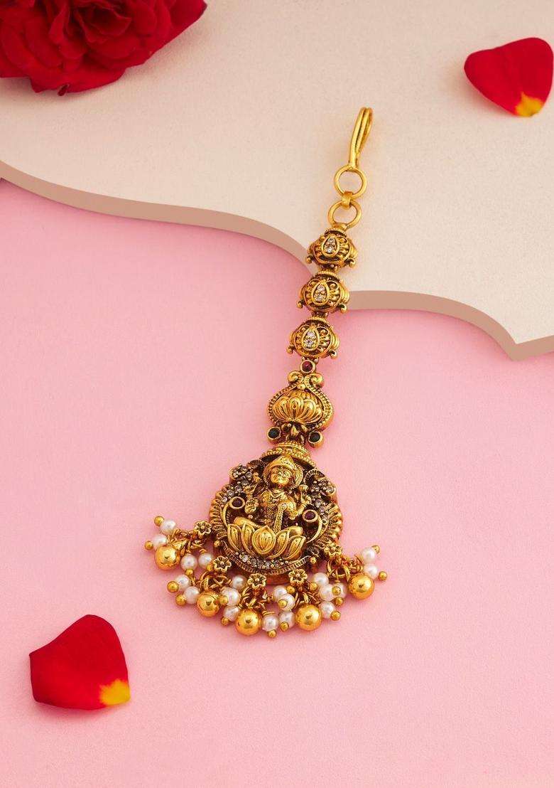 Gold-Plated Maang Tikka Head Jewellery for Women | Traditional Temple Jewellery for Wedding & Festive Wear | Gift for Her - Indya