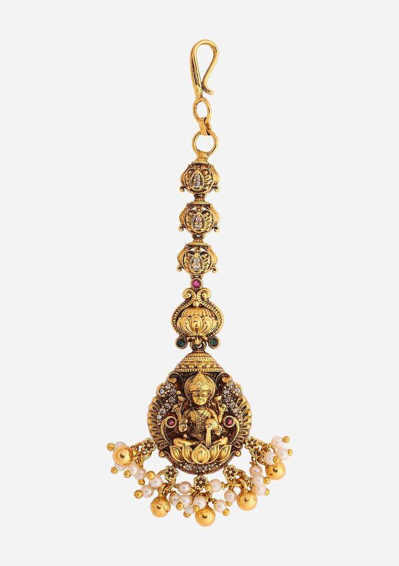 Gold-Plated Maang Tikka Head Jewellery for Women | Traditional Temple Jewellery for Wedding & Festive Wear | Gift for Her - Indya