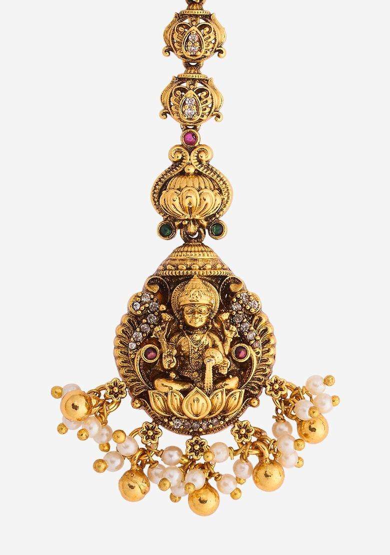 Gold-Plated Maang Tikka Head Jewellery for Women | Traditional Temple Jewellery for Wedding & Festive Wear | Gift for Her - Indya