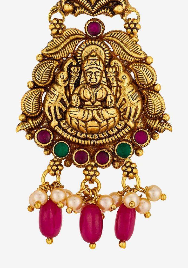 Gold-Plated Artificial Stones Studded Maang Tikka Head Jewellery for Women | Traditional Temple Jewellery for Wedding & Festive Wear | Gift for Her - Indya