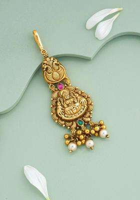 Gold-Plated Artificial Stones Maang Tikka Head Jewellery for Women | Traditional Temple Jewellery for Wedding & Festive Wear | Gift for Her