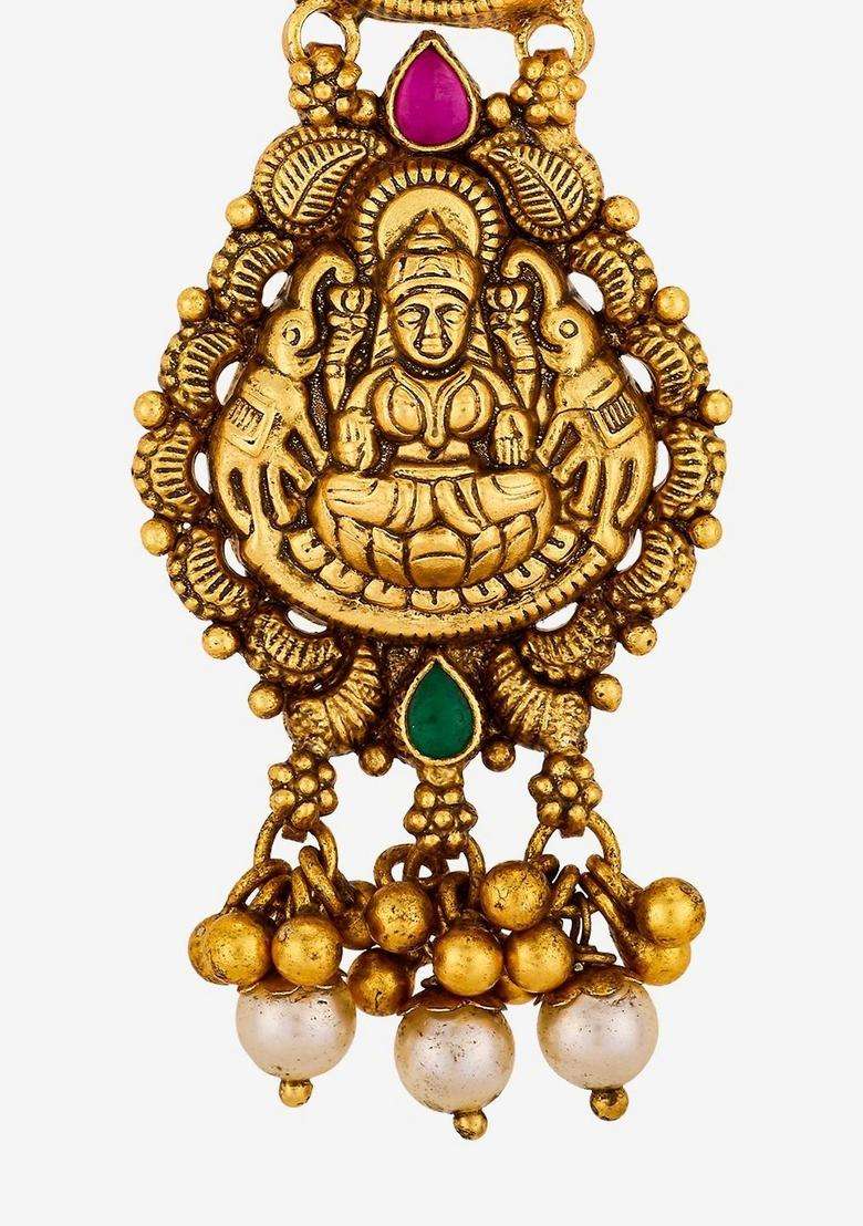 Gold-Plated Artificial Stones Maang Tikka Head Jewellery for Women | Traditional Temple Jewellery for Wedding & Festive Wear | Gift for Her - Indya