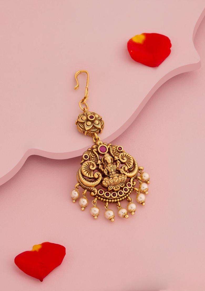 Gold-Plated Maang Tikka Head Jewellery for Women | Traditional Temple Jewellery for Wedding & Festive Wear | Gift for Her - Indya