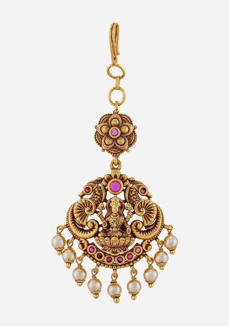 Gold-Plated Maang Tikka Head Jewellery for Women | Traditional Temple Jewellery for Wedding & Festive Wear | Gift for Her - Indya