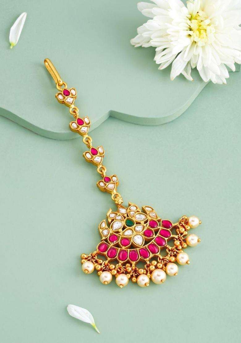 Gold-Plated Maang Tikka Head Jewellery for Women | Traditional Temple Jewellery for Wedding & Festive Wear | Gift for Her - Indya
