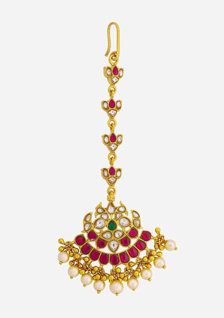 Gold-Plated Maang Tikka Head Jewellery for Women | Traditional Temple Jewellery for Wedding & Festive Wear | Gift for Her - Indya
