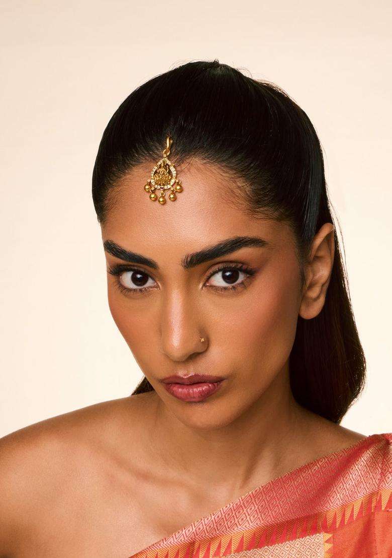 Gold-Plated Artificial Stones Studded Maang Tikka for Women | Traditional Temple Jewellery for Wedding & Festive Wear | Gift for Her - Indya