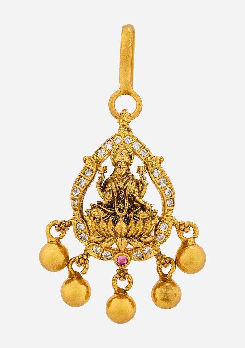 Gold-Plated Artificial Stones Studded Maang Tikka for Women | Traditional Temple Jewellery for Wedding & Festive Wear | Gift for Her - Indya
