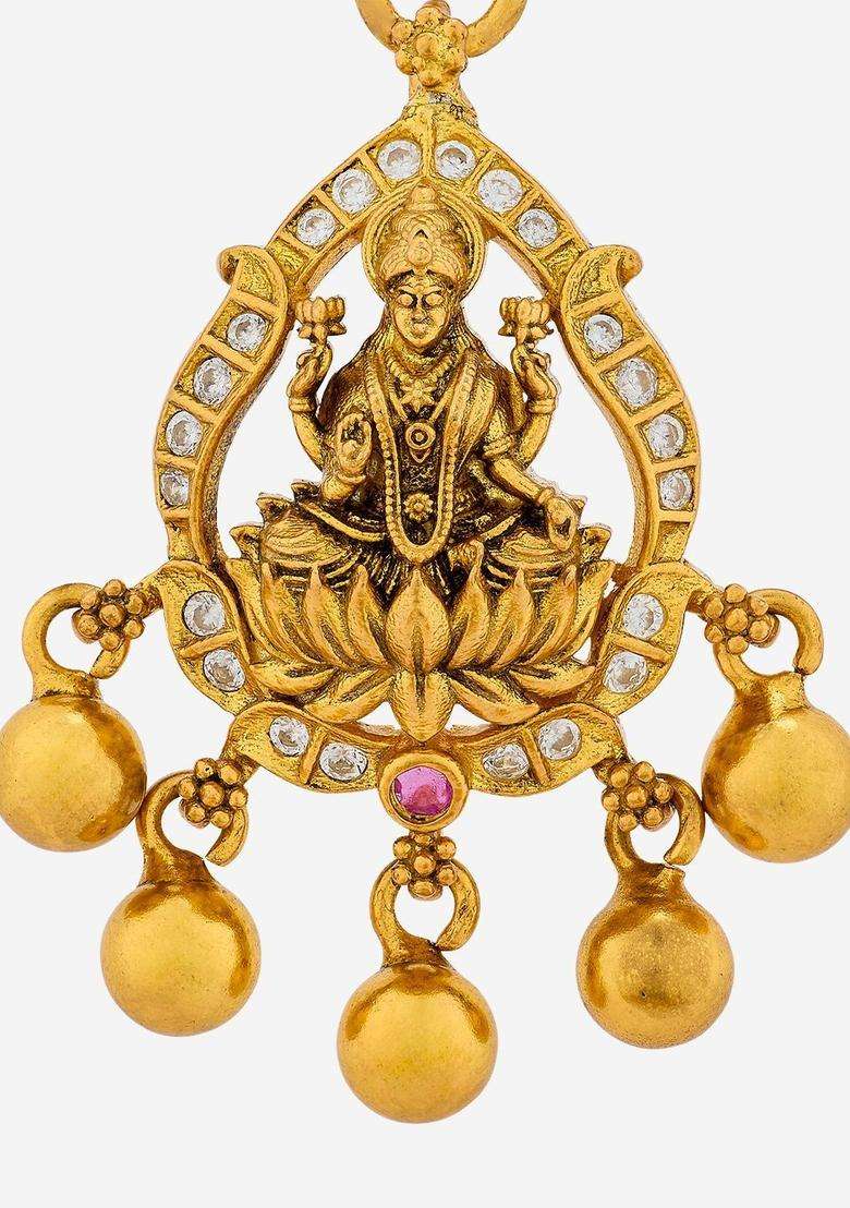 Gold-Plated Artificial Stones Studded Maang Tikka for Women | Traditional Temple Jewellery for Wedding & Festive Wear | Gift for Her - Indya
