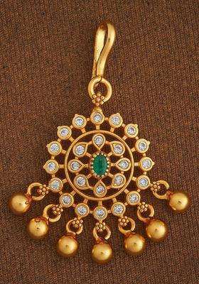 92.5 Pure Silver Gold-Plated Artificial Stones Maang Tikka for Women | Traditional Temple Jewellery for Wedding & Festive Wear | Gift for Her