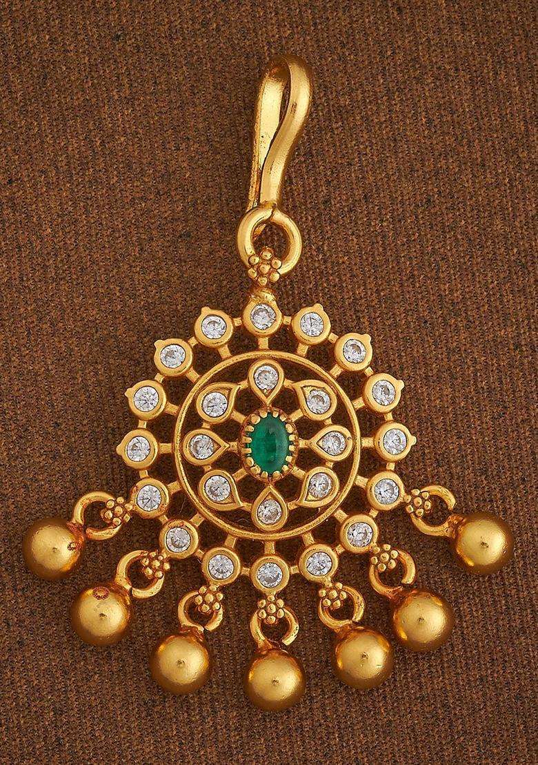 92.5 Pure Silver Gold-Plated Artificial Stones Maang Tikka for Women | Traditional Temple Jewellery for Wedding & Festive Wear | Gift for Her - Indya