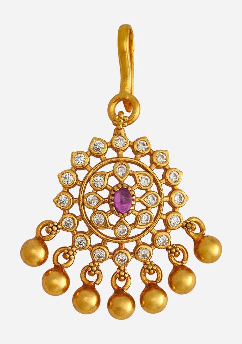 92.5 Sterling Silver Gold-Plated Ruby Stones Maang Tikka for Women | Traditional Temple Jewellery for Wedding & Festive Wear | Gift for Her - Indya