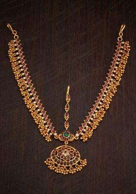 Embellished Bridal 92.5 Silver Gold-Plated Stone Maang Tikka for Women | Traditional Temple Jewellery for Wedding & Festive Wear | Gift for Her