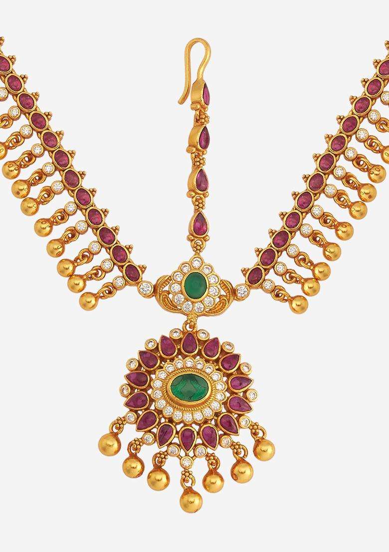 Embellished Bridal Gold-Plated Maang Tikka Head Jewellery for Women | Traditional Temple Jewellery for Wedding & Festive Wear | Gift for Her - Indya