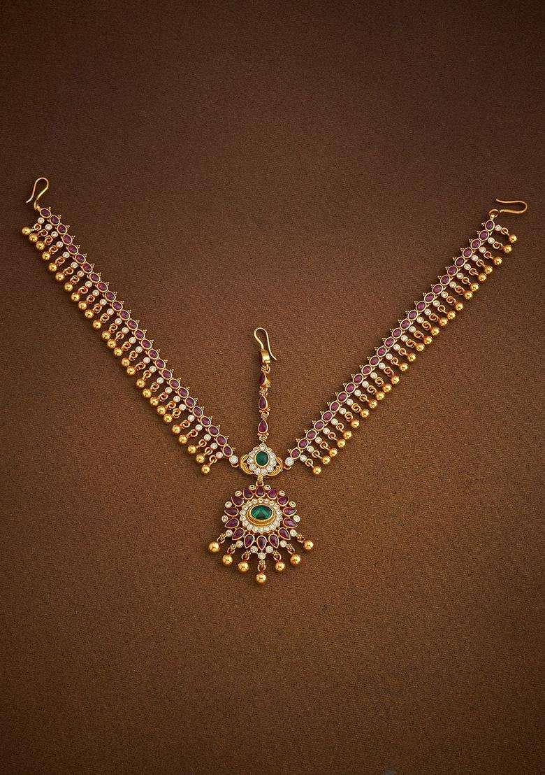 Embellished Bridal Gold-Plated Maang Tikka Head Jewellery for Women | Traditional Temple Jewellery for Wedding & Festive Wear | Gift for Her - Indya