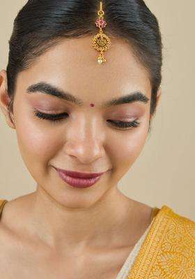 Embellished Bridal 92.5 Silver Gold-Plated Temple Maang Tikka for Women | Traditional Temple Jewellery for Wedding & Festive Wear | Gift for Her