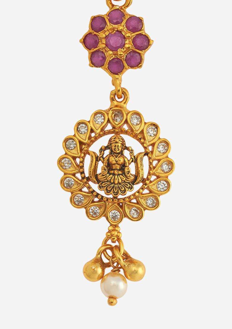 Embellished Bridal 92.5 Silver Gold-Plated Temple Maang Tikka for Women | Traditional Temple Jewellery for Wedding & Festive Wear | Gift for Her - Indya