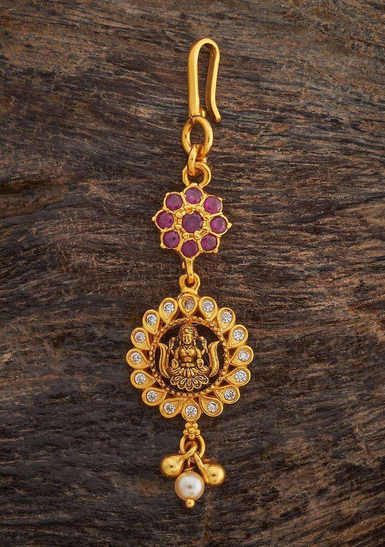 Embellished Bridal 92.5 Silver Gold-Plated Temple Maang Tikka for Women | Traditional Temple Jewellery for Wedding & Festive Wear | Gift for Her - Indya