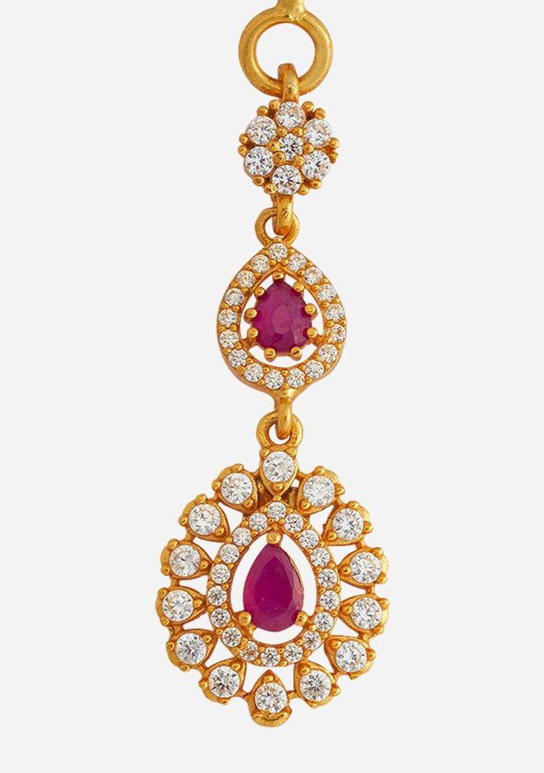 Embellished Bridal 92.5 Gold-Plated Maang Tikka for Women | Traditional Temple Jewellery for Wedding & Festive Wear | Gift for Her - Indya