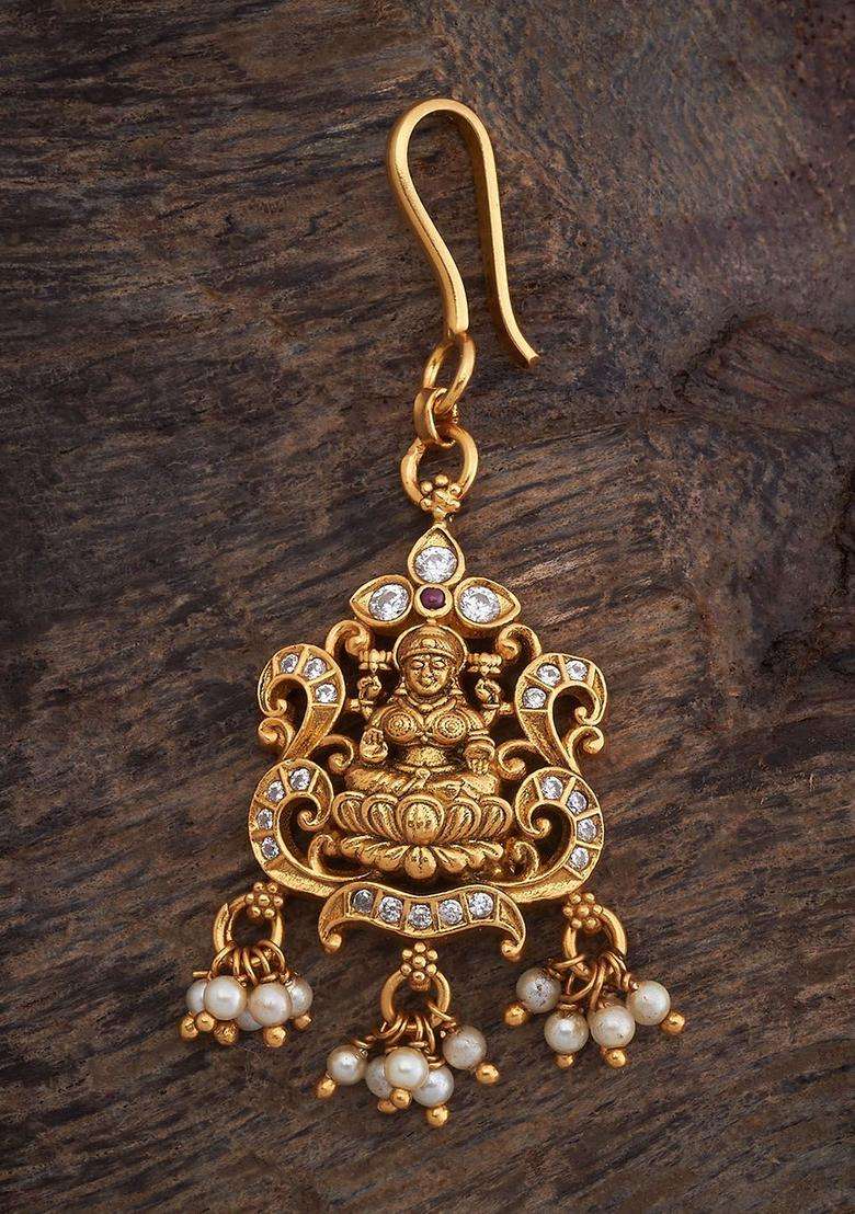 Gold-Plated Embellished Bridal 92.5 Silver Ruby Temple Maang Tikka for Women | Traditional Temple Jewellery for Wedding & Festive Wear | Gift for Her - Indya