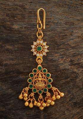 Embellished Bridal 92.5 Silver Gold-Plated Studded Maang Tikka for Women | Traditional Temple Jewellery for Wedding & Festive Wear | Gift for Her