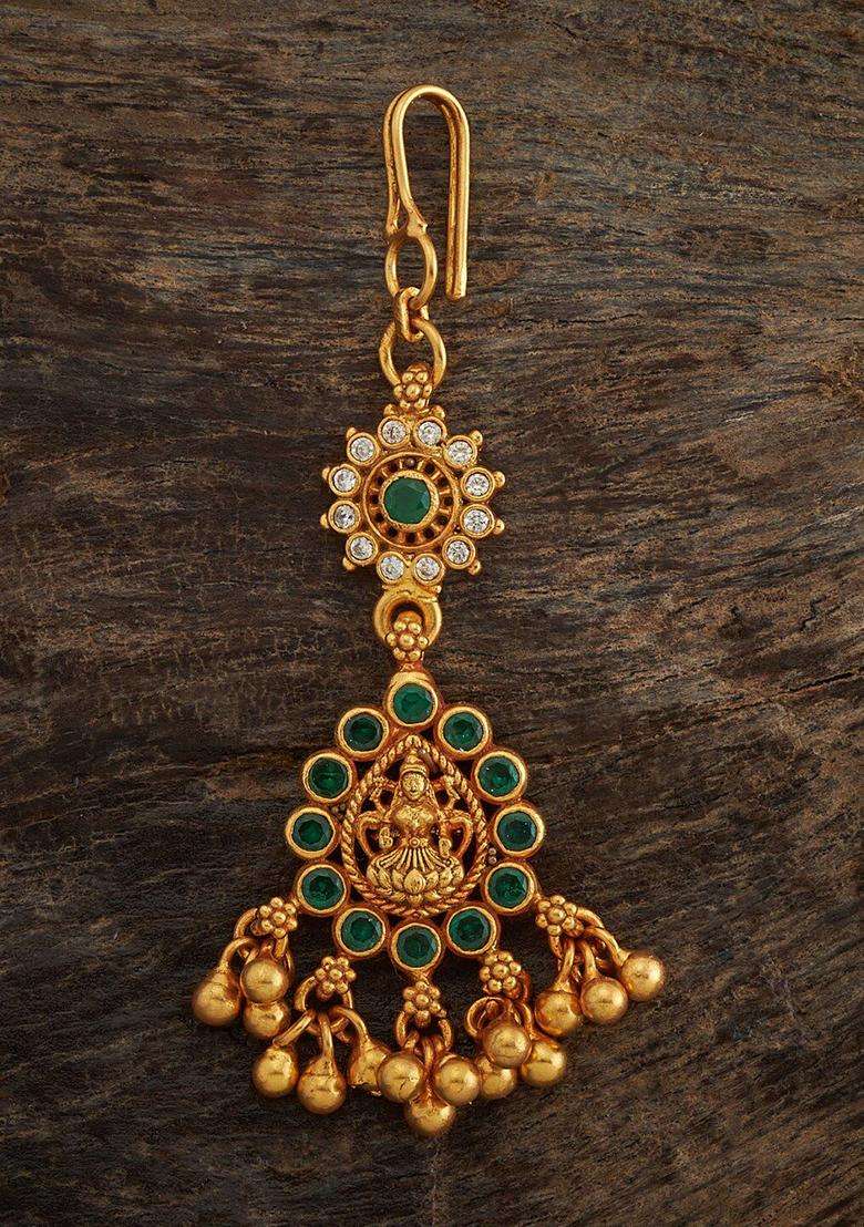 Embellished Bridal 92.5 Silver Gold-Plated Studded Maang Tikka for Women | Traditional Temple Jewellery for Wedding & Festive Wear | Gift for Her - Indya