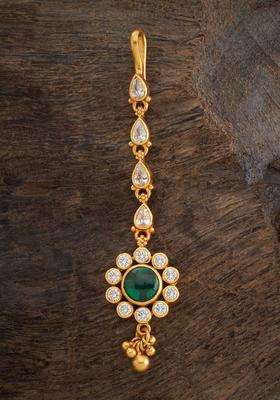 Gold-Plated Embellished Bridal 92.5 Silver Stone Studded Maang Tikka for Women | Traditional Temple Jewellery for Wedding & Festive Wear | Gift for Her