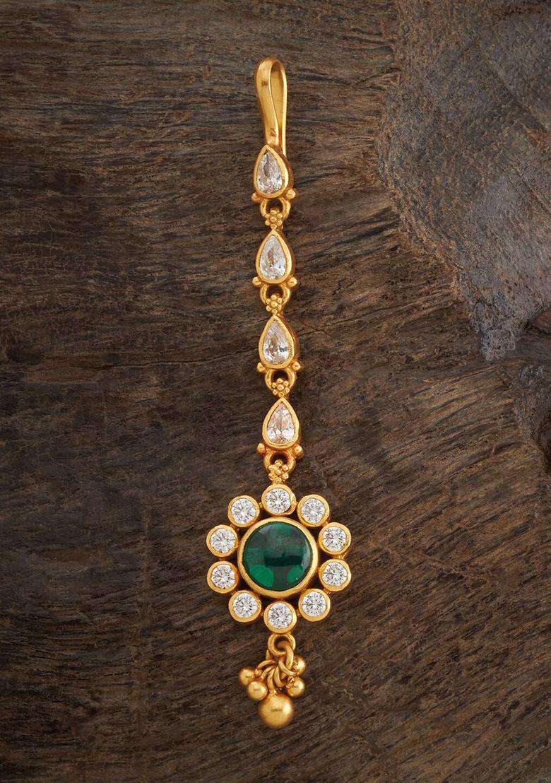 Gold-Plated Embellished Bridal 92.5 Silver Stone Studded Maang Tikka for Women | Traditional Temple Jewellery for Wedding & Festive Wear | Gift for Her - Indya