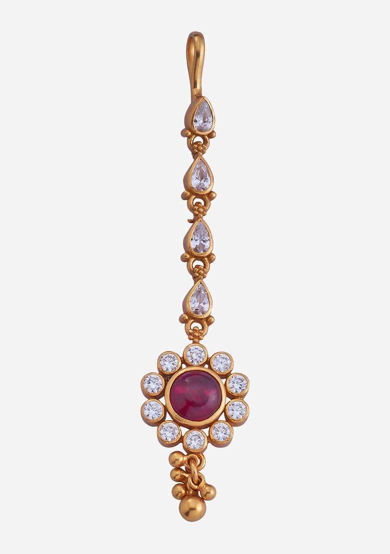 Embellished Bridal 92.5 Silver Gold-Plated Temple Maang Tikka for Women | Traditional Temple Jewellery for Wedding & Festive Wear | Gift for Her - Indya