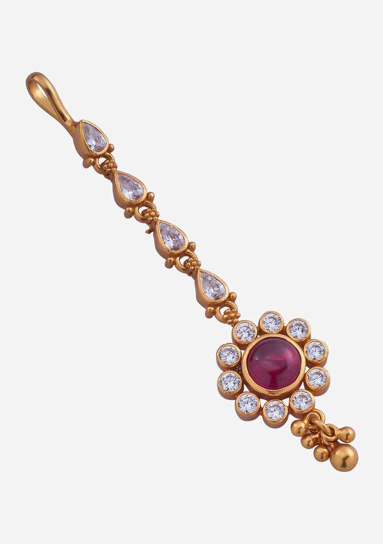 Embellished Bridal 92.5 Silver Gold-Plated Temple Maang Tikka for Women | Traditional Temple Jewellery for Wedding & Festive Wear | Gift for Her - Indya
