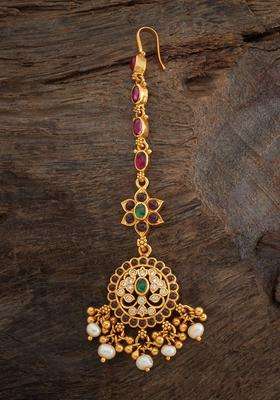 92.5 Pure Silver Gold-Plated Stone-Studded Temple Maang Tikka for Women | Traditional Temple Jewellery for Wedding & Festive Wear | Gift for Her
