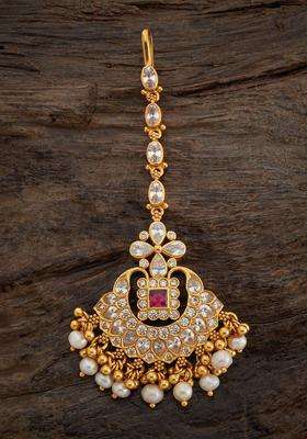 92.5 Pure Silver Gold-Plated Stone Studded Temple Maang Tikka for Women | Traditional Temple Jewellery for Wedding & Festive Wear | Gift for Her