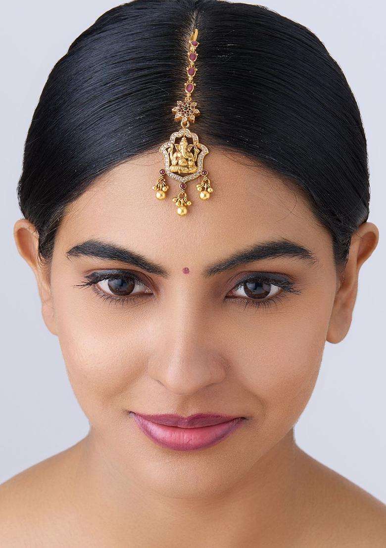 Embellished Bridal 92.5 Pure Silver Gold-Plated Maangtikka for Women | Traditional Temple Jewellery for Wedding & Festive Wear | Gift for Her - Indya