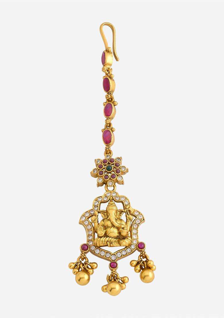 Embellished Bridal 92.5 Pure Silver Gold-Plated Maangtikka for Women | Traditional Temple Jewellery for Wedding & Festive Wear | Gift for Her - Indya