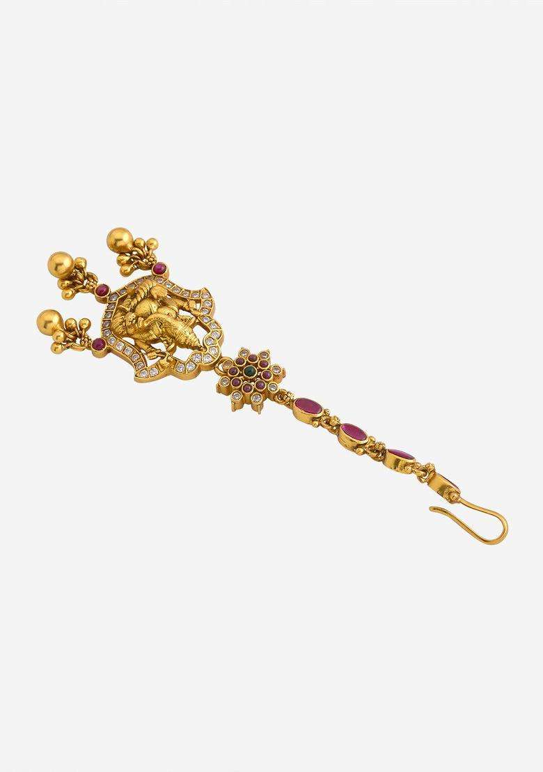 Embellished Bridal 92.5 Pure Silver Gold-Plated Maangtikka for Women | Traditional Temple Jewellery for Wedding & Festive Wear | Gift for Her - Indya