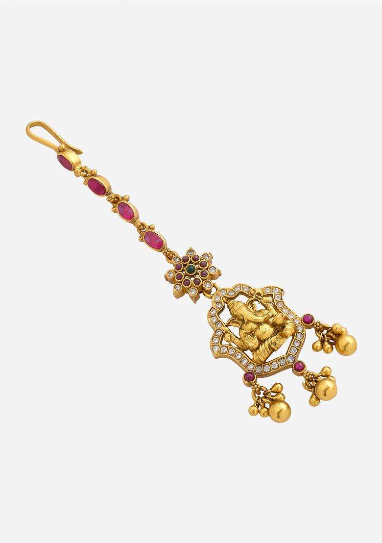Embellished Bridal 92.5 Pure Silver Gold-Plated Maangtikka for Women | Traditional Temple Jewellery for Wedding & Festive Wear | Gift for Her - Indya