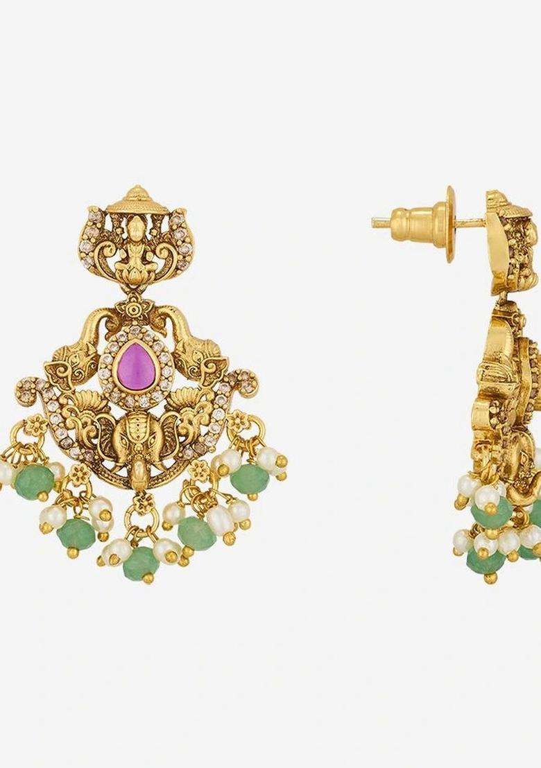 Rose Gold-Plated Gold-Plated Stone Studded & Beaded Necklace and Earrings for Women | Traditional Temple Jewellery for Wedding & Festive Wear | Gift for Her - Indya