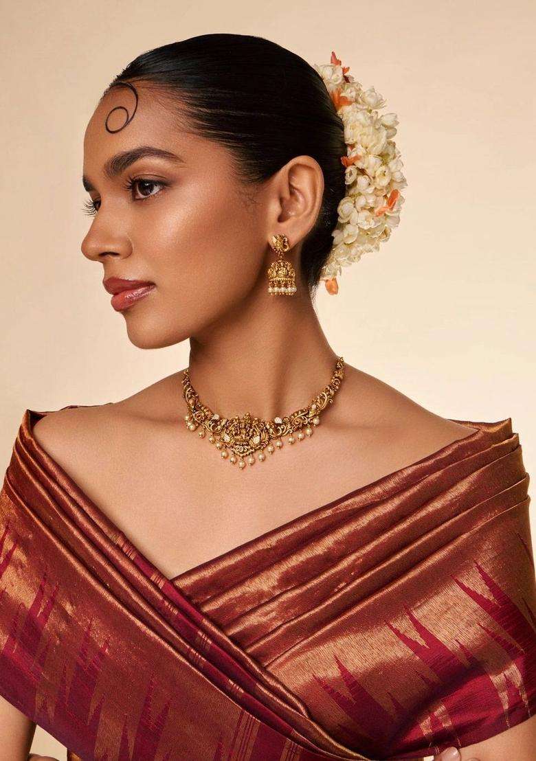 Gold-Plated Temple Stone Studded & Beaded Necklace and Earrings for Women | Traditional Temple Jewellery for Wedding & Festive Wear | Gift for Her - Indya