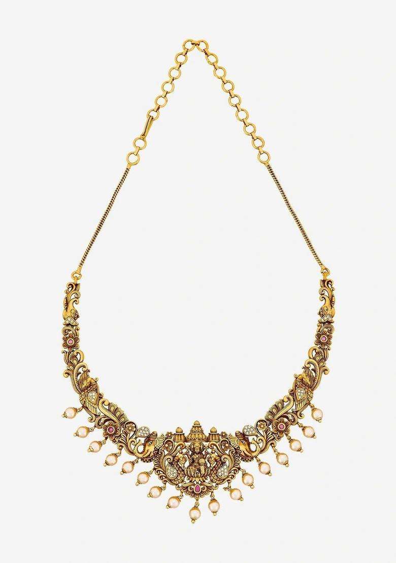 Gold-Plated Temple Stone Studded & Beaded Necklace and Earrings for Women | Traditional Temple Jewellery for Wedding & Festive Wear | Gift for Her - Indya